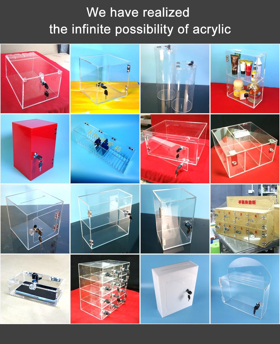 Acrylic Tranparent Pure Clear E-Lock Display Box Case for Big Toy Model